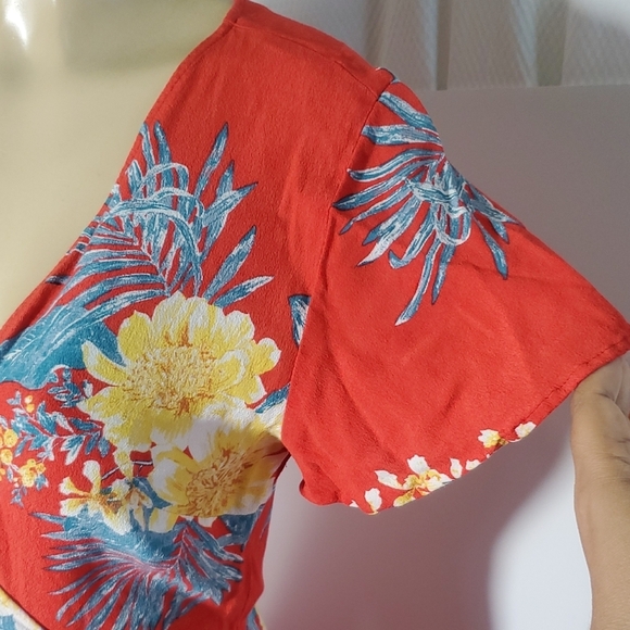 Leith Floral Print Maxi Red Dress Short Flutter Sleeves, Size S - Picture 5 of 11
